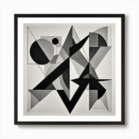 A Modern Abstract Artwork Composed Of Bold Geometric Shapes And Lines In A Monochrome Palette Convey 3731319958 Art Print