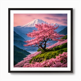 Japanese Sakura In Mountain Art Print