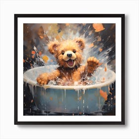 Bear Splashing In A Tub Art Print