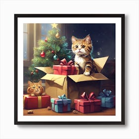 Christmas Kittens In A Box Art Print