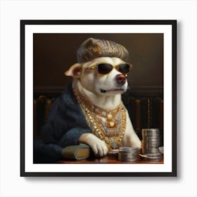 Dog With Money Art Print