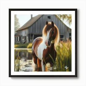 Beautiful Pinto Horse In The Pond Copy Art Print