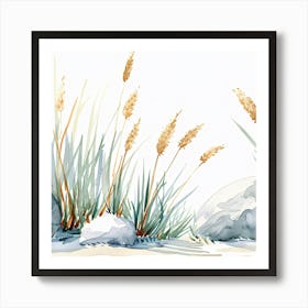 Watercolor Of Grass And Rocks Art Print