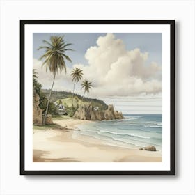 Beach Scene With Palm Trees 1 Art Print