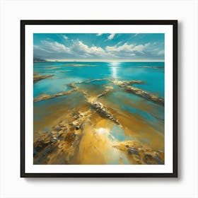 A Turquoise Sea, Golden Ripples in the Sand Art Print