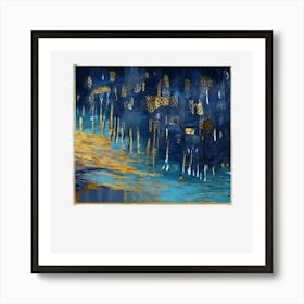 Abstract Blue And Gold Painting Art Print