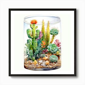 Watercolor Colorful Cactus Aquarium 9 Art Print