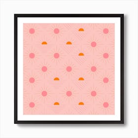 Geometric Pattern With Pink And Orange Sunshine On Light Pink Square Art Print