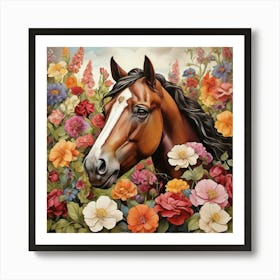 Horse In Flowers art Art Print