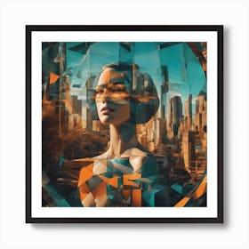 A Woman S Head Shows Through The Window Of A City, In The Style Of Multi Layered Geometry, Egyptian Art Print