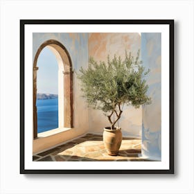 Olive Tree, Appreciating The View Of The Mediterranean (I) Art Print