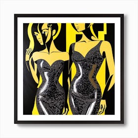 Two Women In Black And Yellow Art Print