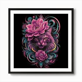 Cat With Flowers 1 Art Print