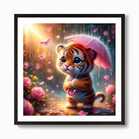 Tiger Cub In The Rain Art Print