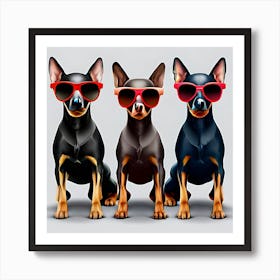 Three Dogs In red Sunglasses Art Print