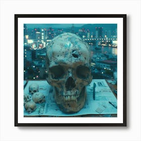 Skull On A Table Art Print