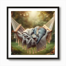 Baby Elephant Sleeping In A Hammock 4 Art Print