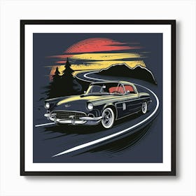 Classic Car At Sunset Art Print