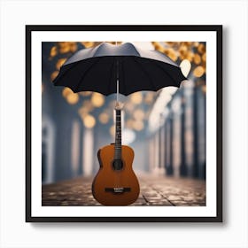 Acoustic Guitar With Umbrella 1 Art Print