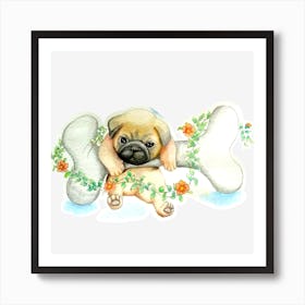 Pug Dog Bone Art Print