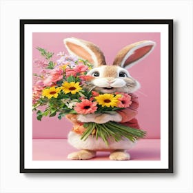 Bunny With Flowers Art Print