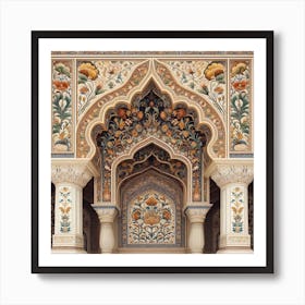 The Grandeur Of Mughal Art With Intricate Floral Motifs And Arches Art Print