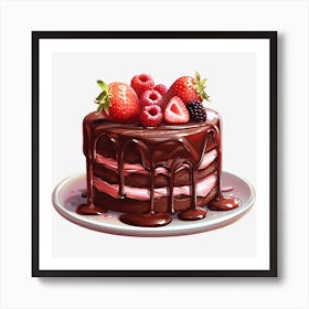 Chocolate Cake With Berries 1 Art Print