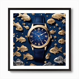  Dark Blue Bracelet Watch With A Sea  Art Print