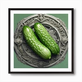 Two Cucumbers On A Plate Art Print