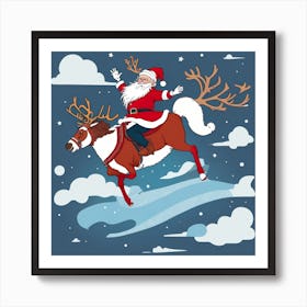 Santa Claus Riding Reindeer Art Print