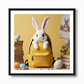 Easter Bunny In yellow Backpack Art Print