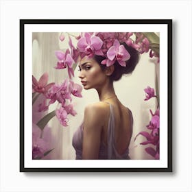 Woman With Orchids 3 Art Print