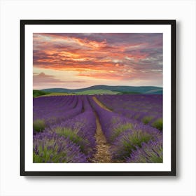 Lavender Field At Sunset Art Print