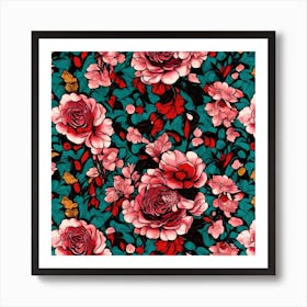 Roses On A Teal Background Art Print