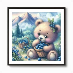 Teddy Bear With Blueberries Art Print