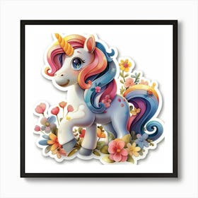 Unicorn With Flowers 7 Art Print