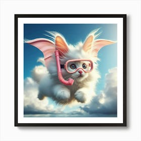 Cute Kitten Flying In The Sky Art Print