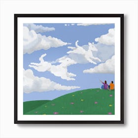 Sighthound Dog Clouds In The Sky Landscape Art Print