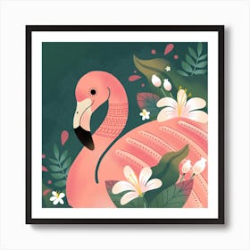 Flamingo Florals Square Art Print