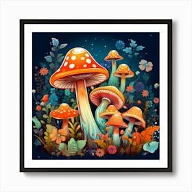 Mushrooms In The Forest 26 Art Print