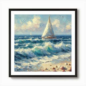 Sailboat On The Sea, Acrylic Painting Style 1 Art Print