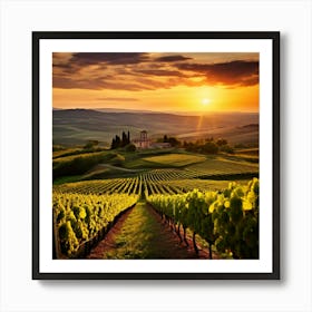 Sunset Growing Landscape Farm Grape Nature Sun Farming Tree Vinery Wine Scenic Field Wi (2) Art Print