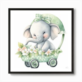 Baby Elephant In A Carriage - green nursery decor 1 Art Print