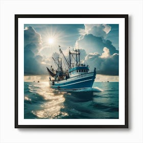 Fishing Boat In The Ocean 2 Art Print