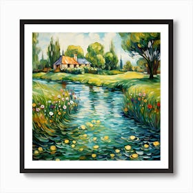 Peaceful Petals: Riverside Refuge Art Print