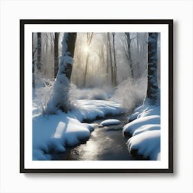Winter Woodland Stream in Diffused Sunlight 2 Art Print