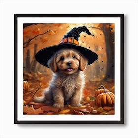 Puppy In A Witch Hat Art Print Art Print