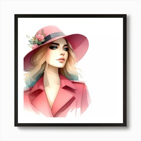 Beautiful Woman In Pink Hat Art Print