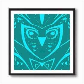 Abstract Owl Blue Green Art Print