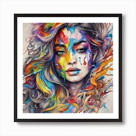 Girl With Colorful Hair 1 Art Print